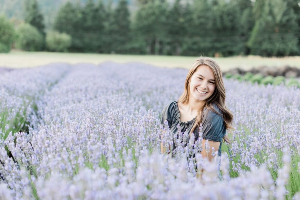 senior photos in a lavender field in Eugene Oregon